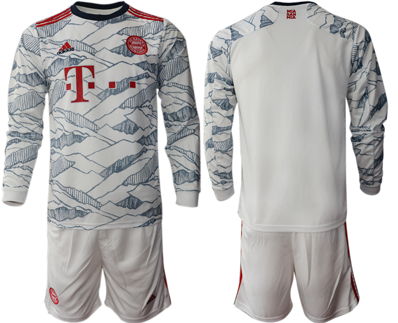 Men 2021-2022 Club Bayern Munich Second away white Long Sleeve blank Soccer Jersey->customized soccer jersey->Custom Jersey